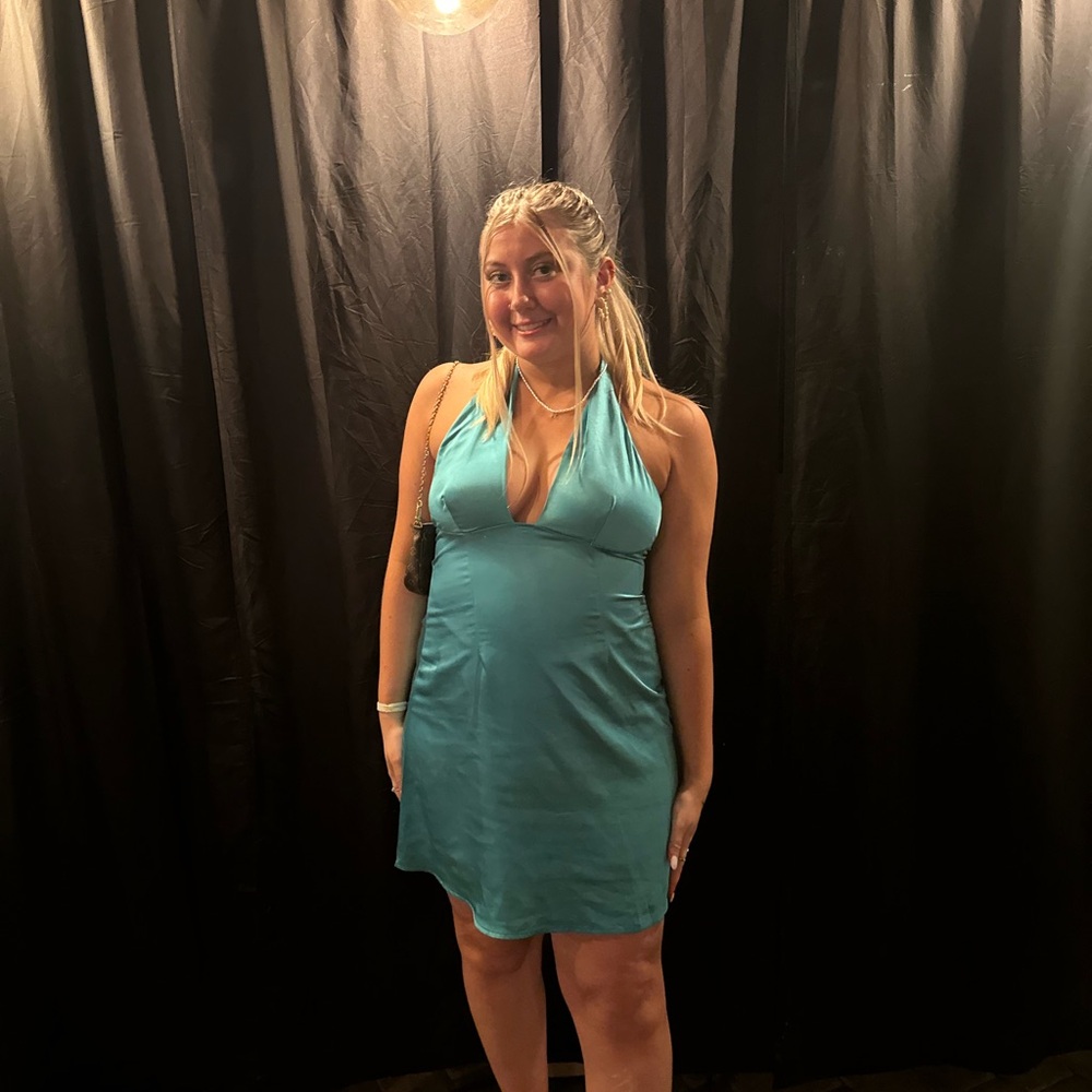Selfie Leslie Teal Halter Dress